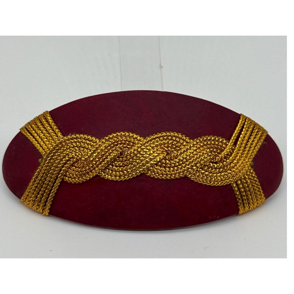 Vintage‎ 80s 90s Burgundy Red Gold Braided Rope Oval Hair Barrette French Clip